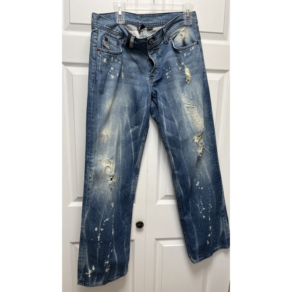 Armani Exchange Men Jeans Straight Leg Blue Denim Distressed Customized 34x32